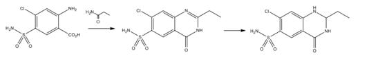 6-Quinazolinesulfonamide,7-chloro-2-ethyl-1,2,3,4-tetrahydro-4-oxo- can be prepared as follows